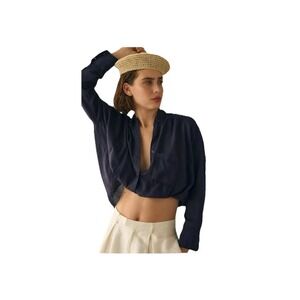 Pilcro Button Down Shirt‎ Tie Front Cropped Blouse Casual Top